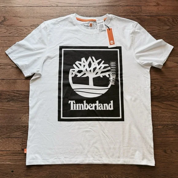 Timberland Men’s XL Logo Tee – White Black Organic Cotton NWT - Picture 1 of 2